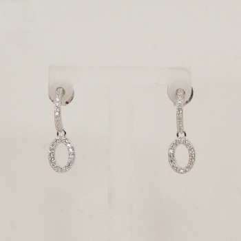 Sterling Silver/CZ Half Hoop Circle Drop Earrings